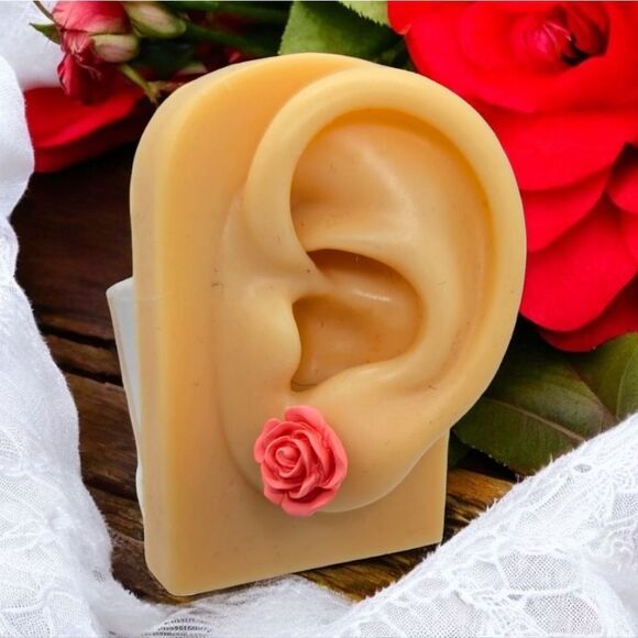 Small Rose Earrings Pink Pierced Ear Stud Post Women's Jewelry Gift Romantic NEW - Picture 4 of 7